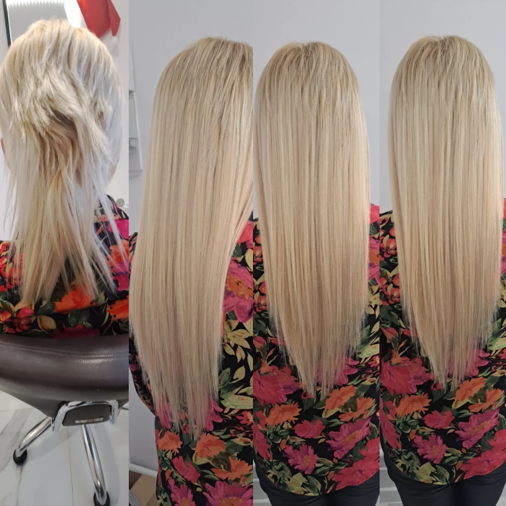 Metamorfoza włosów blond przed i po — przedłużanie, Wejherowo