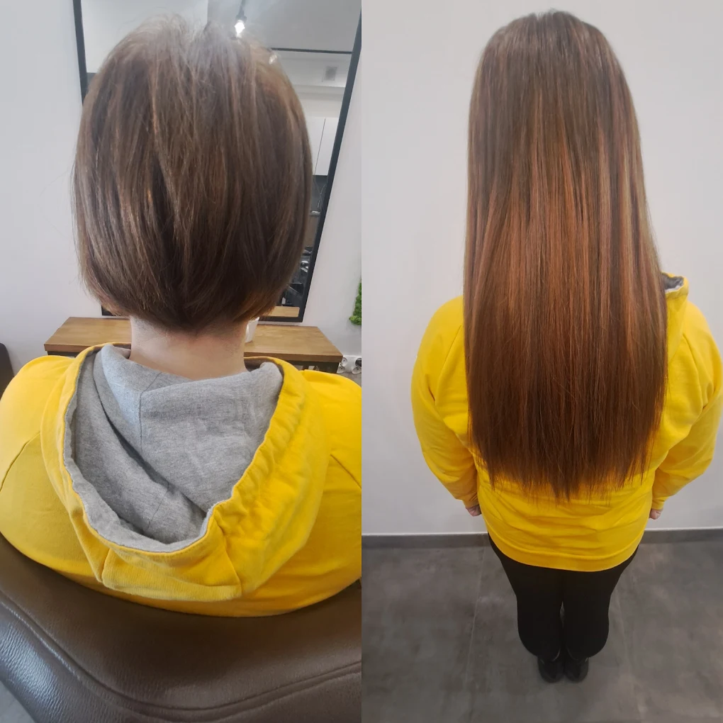 Przedłużanie z fryzury bob do długich włosów — efekt before/after